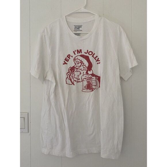Old Navy Other - Vintage Jolly Santa Christmas T Shirt Old Navy Beer White With Red Adult Size L